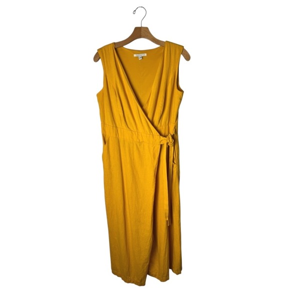 Tash+Sophie Jumpsuit Women 10 Yellow Linen Blend Sleeveless Wrap‎ Wide Leg Crop - Picture 2 of 11